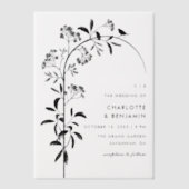 黒モダン鳥植物門結婚門 ベラム紙招待状 (正面)