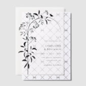 黒モダン鳥植物門結婚門 ベラム紙招待状 (オフセット (招待状))