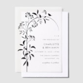 黒モダン鳥植物門結婚門 ベラム紙招待状 (オフセット)