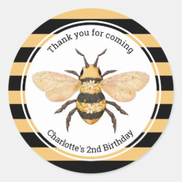 黒モダン黄ストライプビーバースデーパーティー ラウンドシール