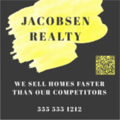 黒モダン黄ビジネスQRコードマーケティング シール (正面)