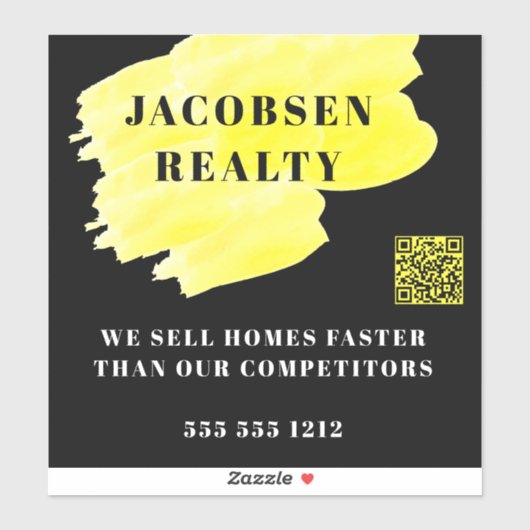 黒モダン黄ビジネスQRコードマーケティング シール (シート)