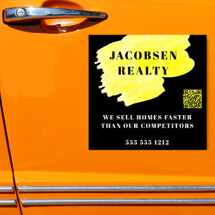 黒モダン黄ビジネスQRコードマーケティング シール