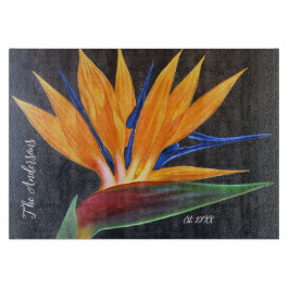 黒モダン黄フローラ鳥類パラダイスネーム カッティングボード