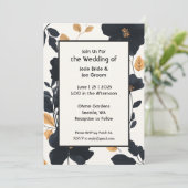 黒モダン黄ワイルドフラワー結婚式招待状 招待状 (スタンド正面)