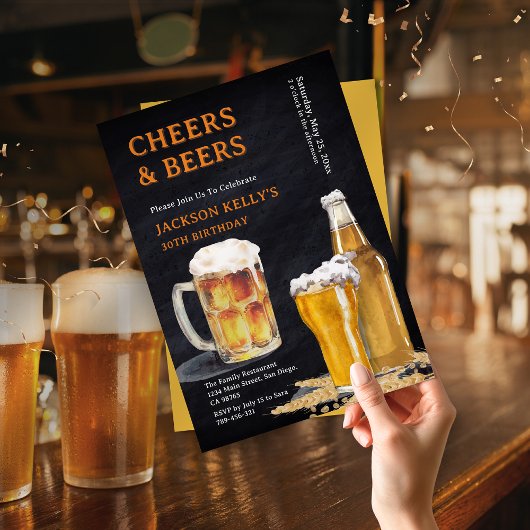 黒モダン黒板応援&ビール誕生日 招待状