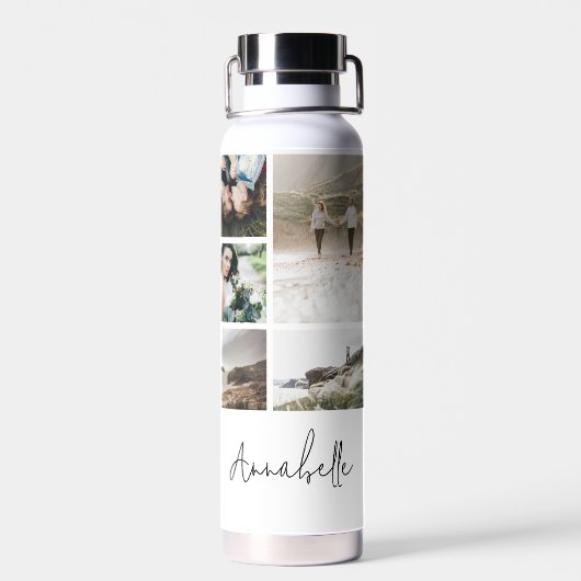 黒モダン10枚の写真ペルソナエレガントシンプルル ウォーターボトル (背面)