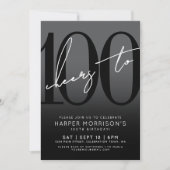 黒モダン100th誕生日パーティーの招待状 招待状 (正面)