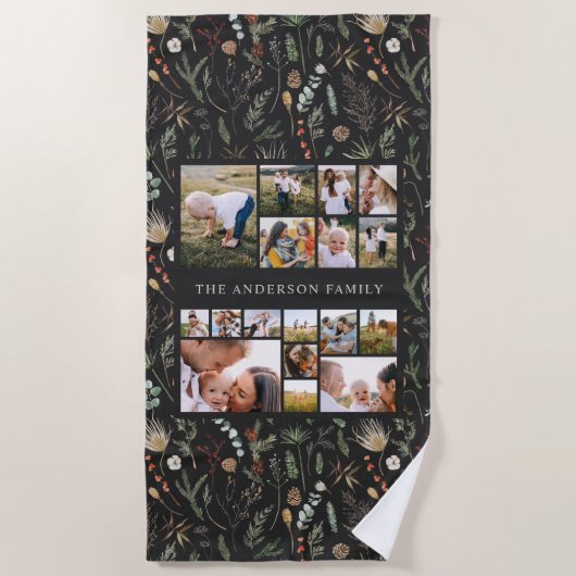 黒モダン17エレガント枚の植物性パンパ ビーチタオル (正面)