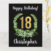 黒モダン18誕生日の男性の名前 カード (黄色い花)