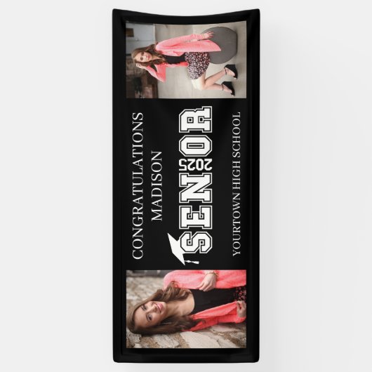 黒モダン2写真卒業クラス2025 横断幕 (縦)