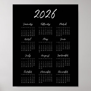 黒モダン2026カレンダー ポスター