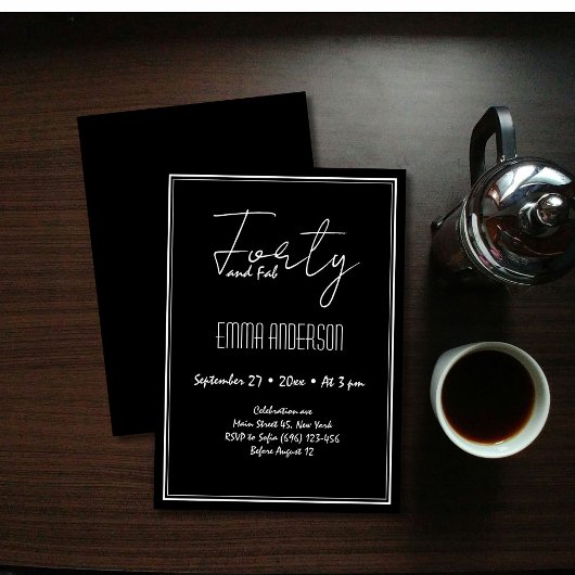 黒モダン40ミニマル歳の誕生日 招待状