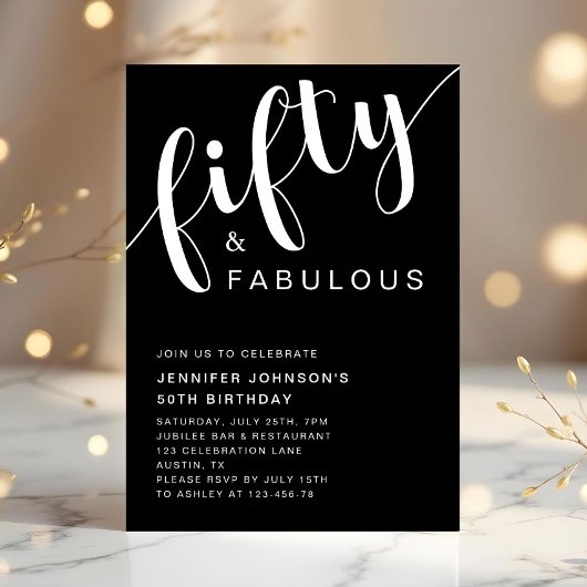 黒モダン50と素晴らしい50誕生日 招待状