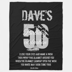 黒モダン50はっきりしたth Any誕生日ウィッシュ フリースブランケット