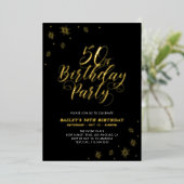 黒モダン50歳の誕生日パ実在ーティ 箔招待状 (立ち正面)