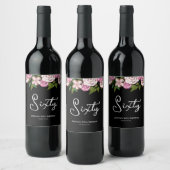 黒モダン60番目の誕生日フローラ ワインラベル (ボトル)