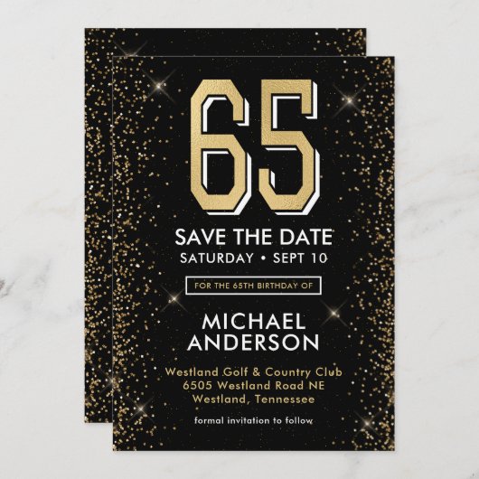 黒モダン65誕生日 セーブザデート (正面/裏面)