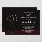 黒モダン70誕生日ワイングラスパーティー 招待状 (正面/裏面)