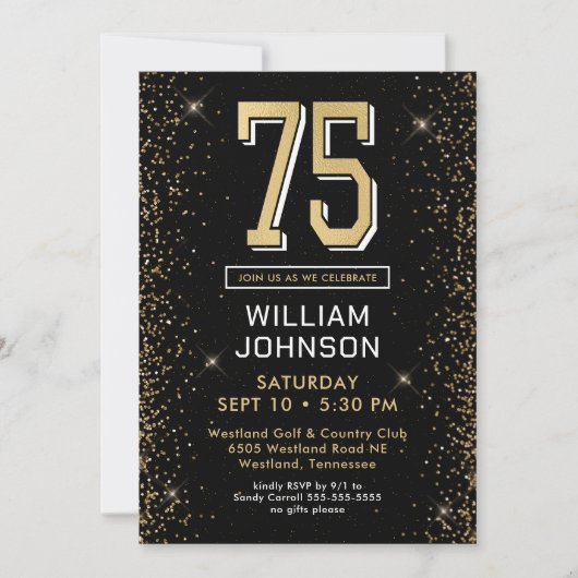 黒モダン75誕生日 招待状 (正面)
