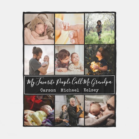 黒モダン9 Photo Collage for Grandpa フリースブランケット (正面)