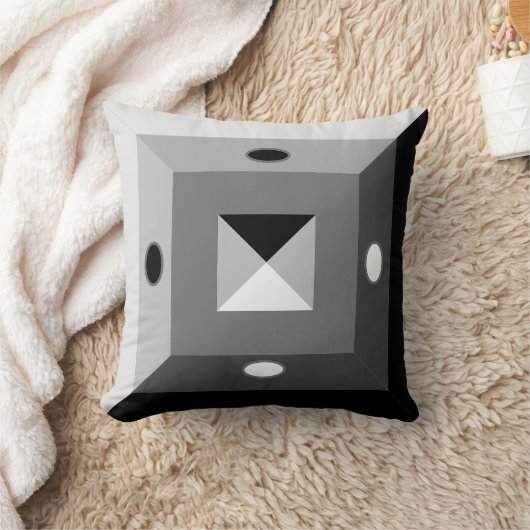 黒モダン、グレー、白の幾何学的抽象芸術アート クッション (ブランケット)