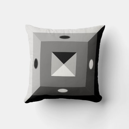 黒モダン、グレー、白の幾何学的抽象芸術アート クッション (裏面)