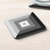 黒モダン、グレー、白の幾何学的抽象芸術アート コースター (左側)