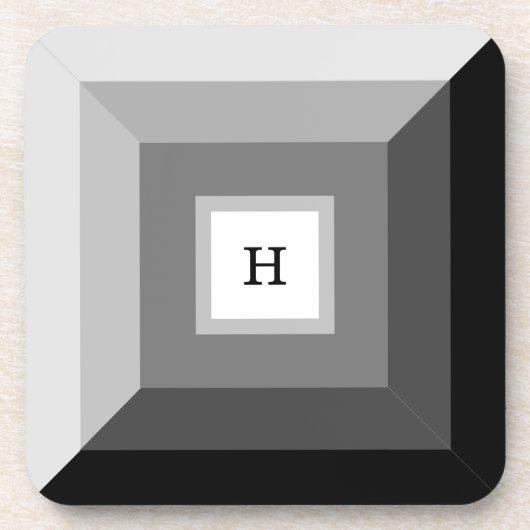 黒モダン、グレー、白の幾何学的抽象芸術アート コースター (正面)