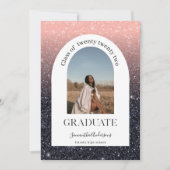 黒モダン&ピンクグリッターアーチ写真卒業 招待状 (正面)