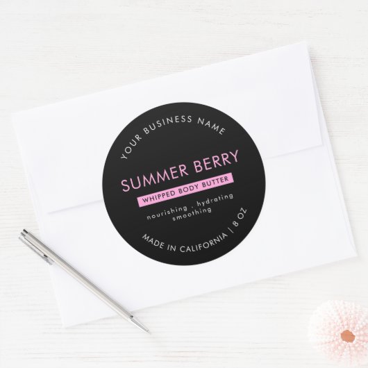 黒モダン&ピンク体バター化粧瓶のふた ラウンドシール (封筒)