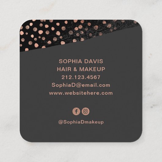 黒モダン、フェイクバラ金ゴールド点 スクエア名刺 (裏面)