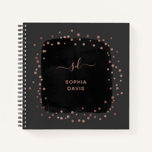 黒モダン、フェイクバラ金ゴールド点 ノートブック (正面)