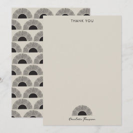 黒モダン&ベージュサンセット抽象芸術アートパターン サンキューカード