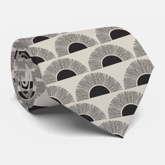 黒モダン&ベージュサンセット抽象芸術アートパターン ネクタイ (ロール)