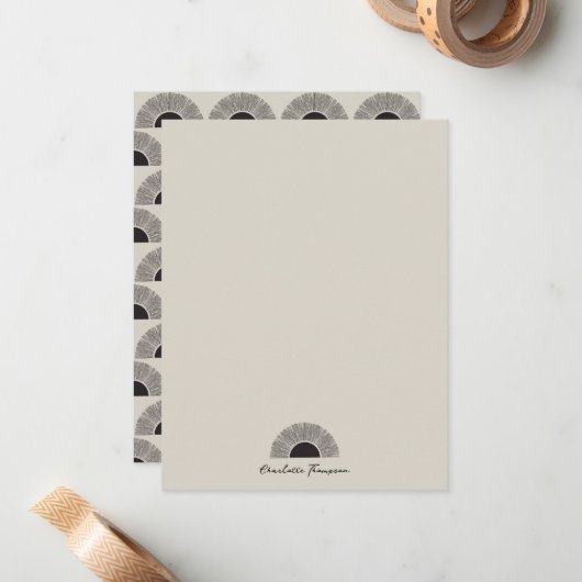 黒モダン&ベージュサンセット抽象芸術アートパターン ノートカード (正面/裏面インサイチュ)