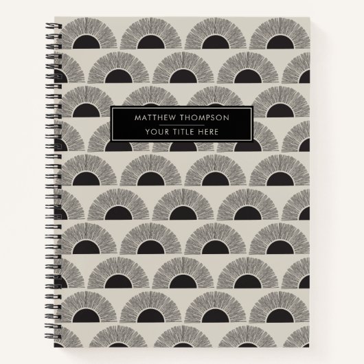 黒モダン&ベージュサンセット抽象芸術アートパターン ノートブック (正面)