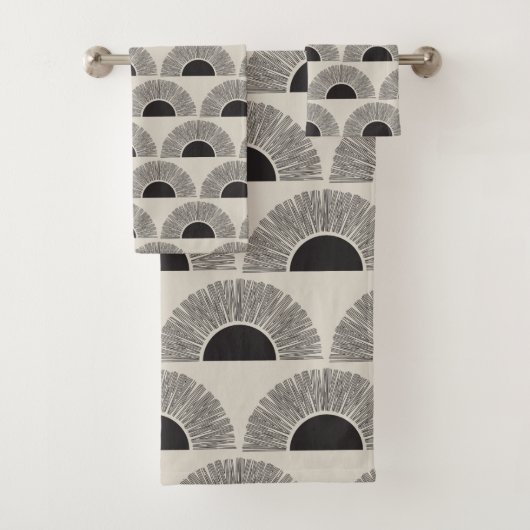 黒モダン&ベージュサンセット抽象芸術アートパターン バスタオルセット (インサイチュ)