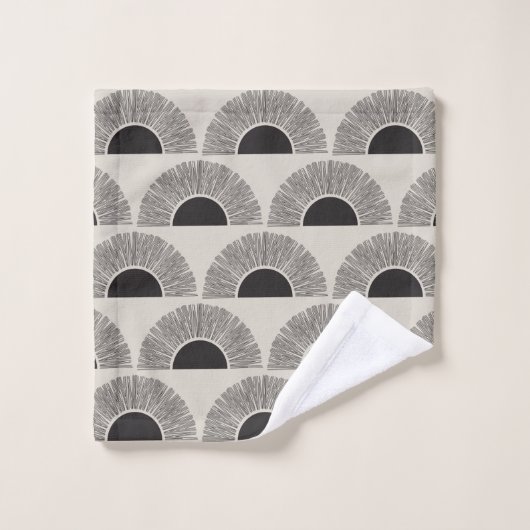 黒モダン&ベージュサンセット抽象芸術アートパターン バスタオルセット (ウォッシュタオル)