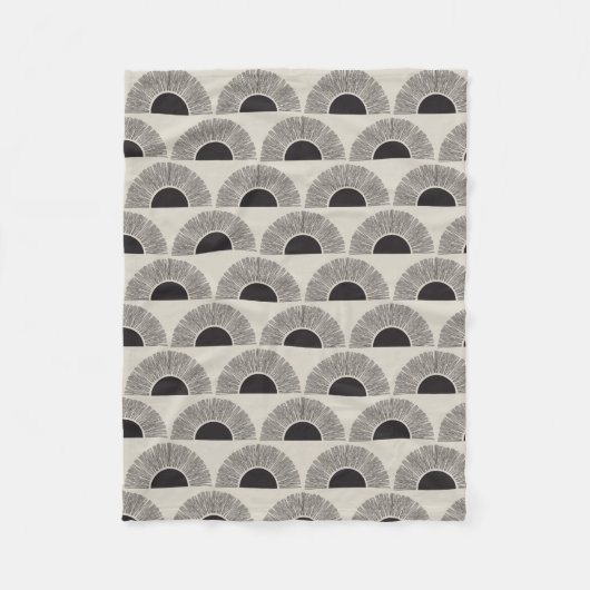 黒モダン&ベージュサンセット抽象芸術アートパターン フリースブランケット (正面)