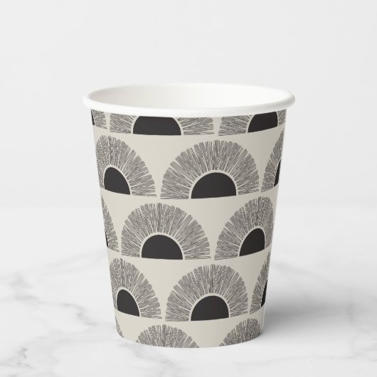 黒モダン&ベージュサンセット抽象芸術アートパターン 紙コップ (裏面)