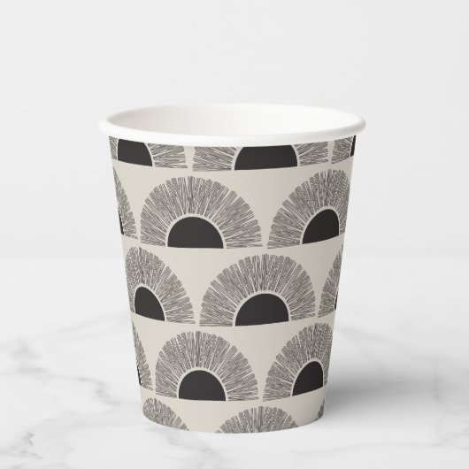 黒モダン&ベージュサンセット抽象芸術アートパターン 紙コップ (正面)