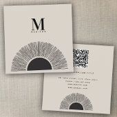 黒モダン&ベージュサンセット抽象芸術アートQRコード スクエア名刺