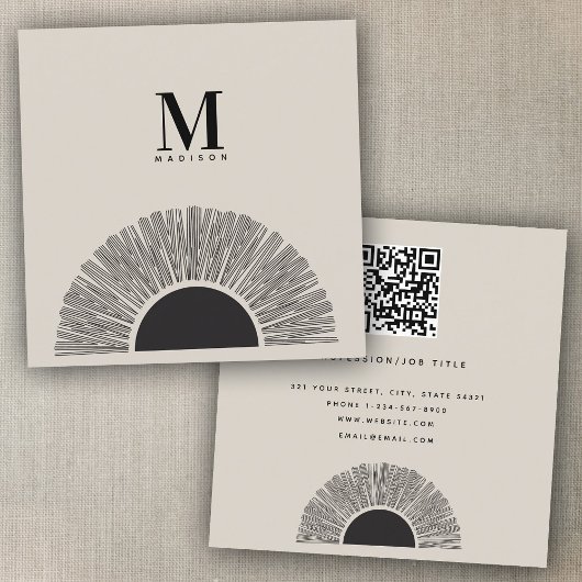 黒モダン&ベージュサンセット抽象芸術アートQRコード スクエア名刺