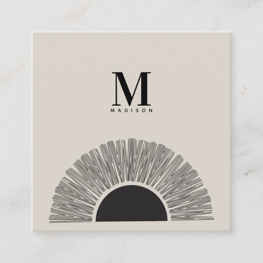 黒モダン&ベージュサンセット抽象芸術アートQRコード スクエア名刺 (正面)