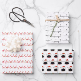 黒モダン&ホワイトFaララララソーシングキャット ラッピングペーパーシート