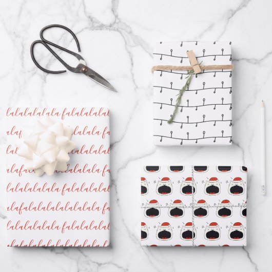 黒モダン&ホワイトFaララララソーシングキャット ラッピングペーパーシート (正面)