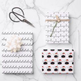 黒モダン&ホワイトFaララララソーシングキャット ラッピングペーパーシート