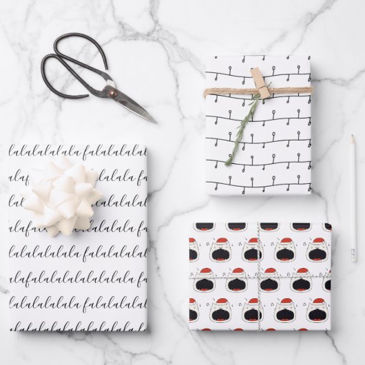 黒モダン&ホワイトFaララララソーシングキャット ラッピングペーパーシート (正面)