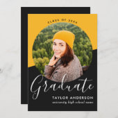 黒モダン – 写真卒業パーティー 招待状 (正面/裏面)